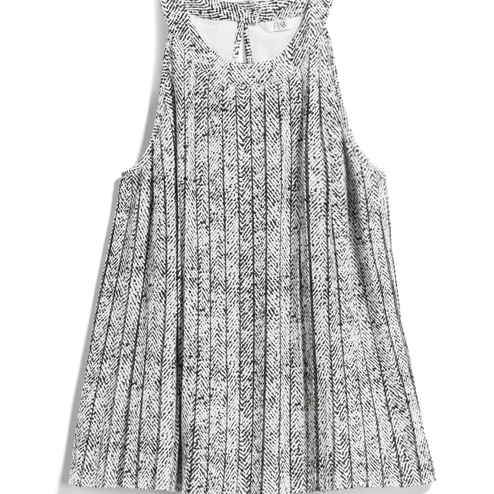 Q&A Claire pleated halter, Large, Black and White